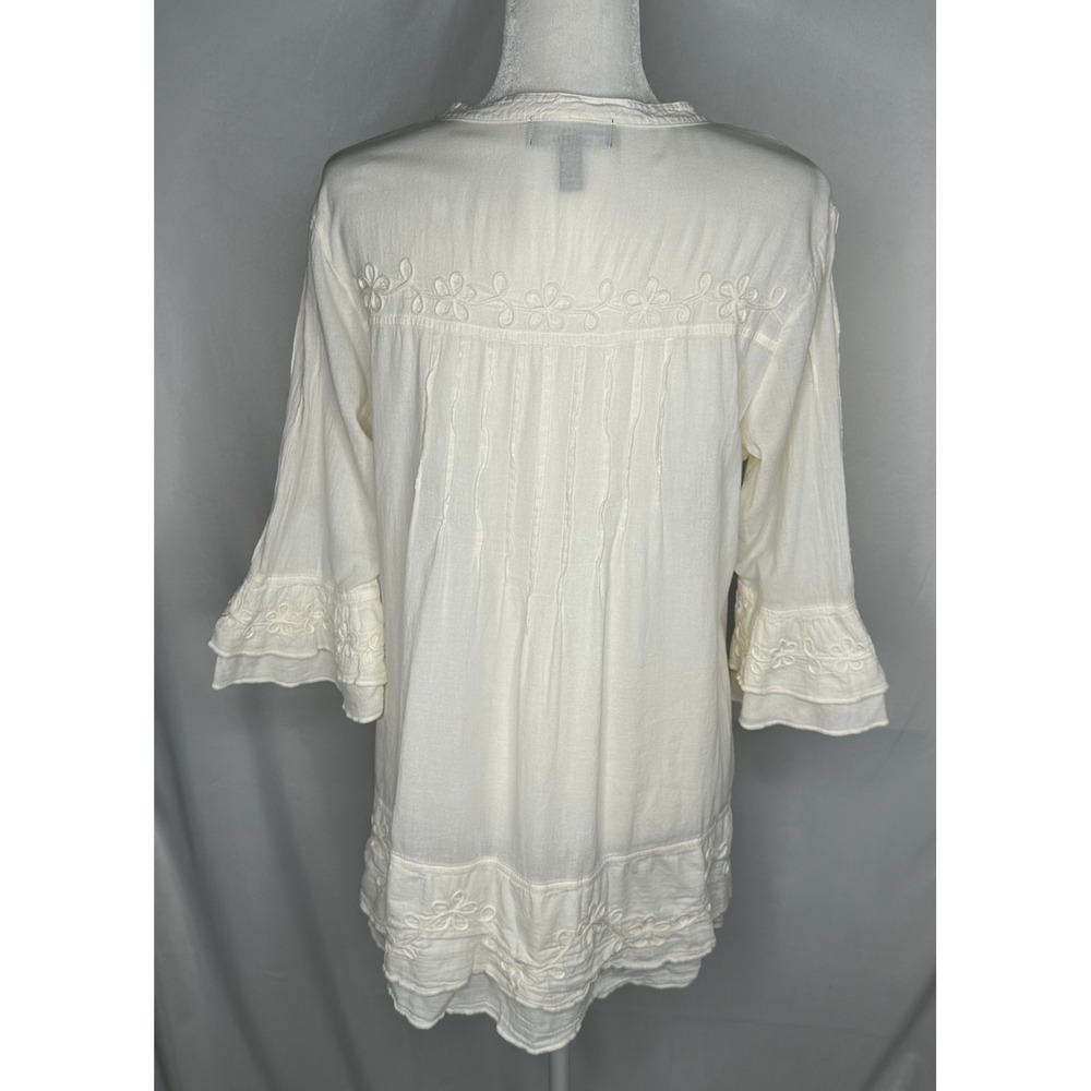 G Designs Natural Fashions Cream Embroidered Cotton Tunic Top Peru Boho Medium - Picture 2 of 10